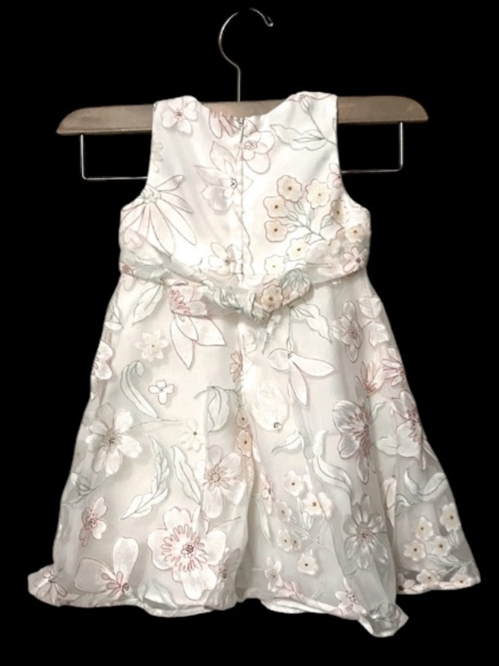 Bonnie Baby Girls White & Pink Floral Sleeveless Sheer Dress Sz 12 MO
